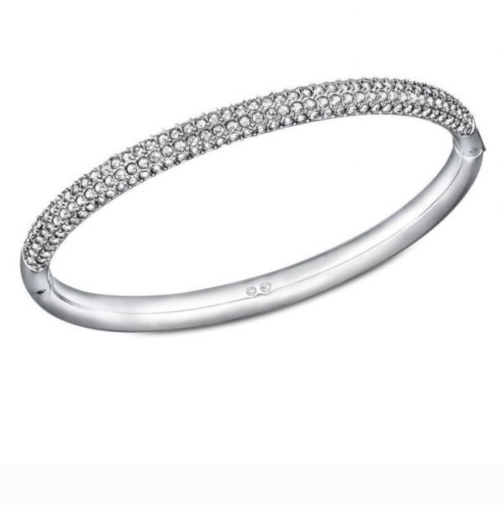 NEW Swarovski Crystal Stone Bangle Bracelet Silver Rhodium Medium Hinge Box NWOT